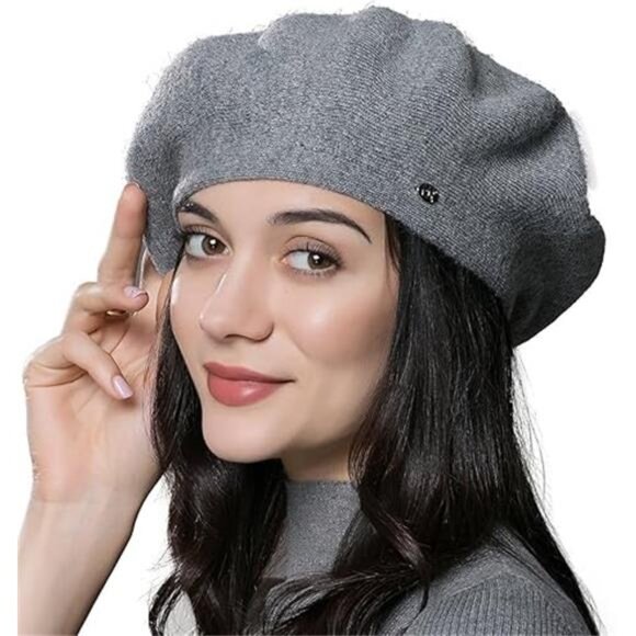 Womens Winter Beret Hat Knitted Beanie Cap Autumn Winter Hat French Classic - Picture 7 of 7